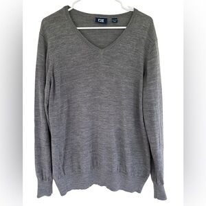 Cutter &‎ Buck Men's Gray Merino Wool Blend V-neck Sweater Size XXL